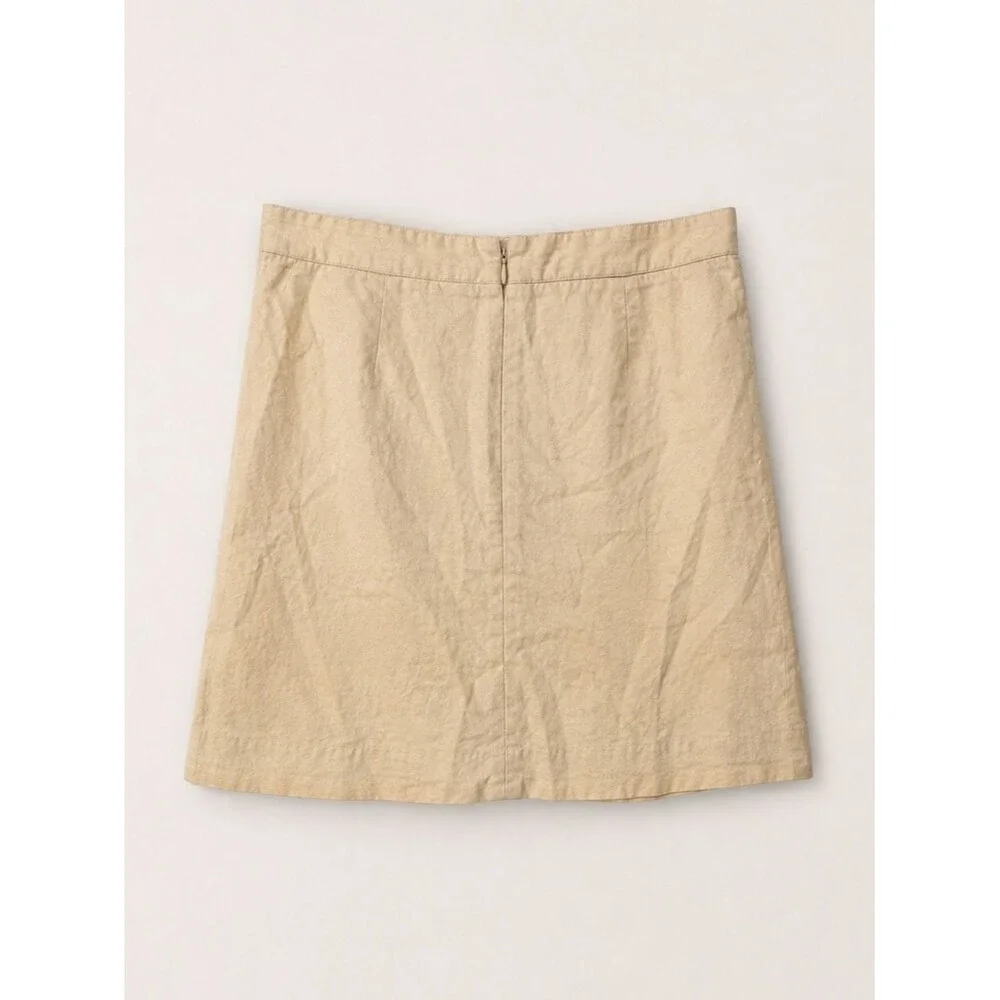 J.Crew Button Front Mini Skirt Tan Beige Women’s Size 12 Linen Blend Preppy Fit